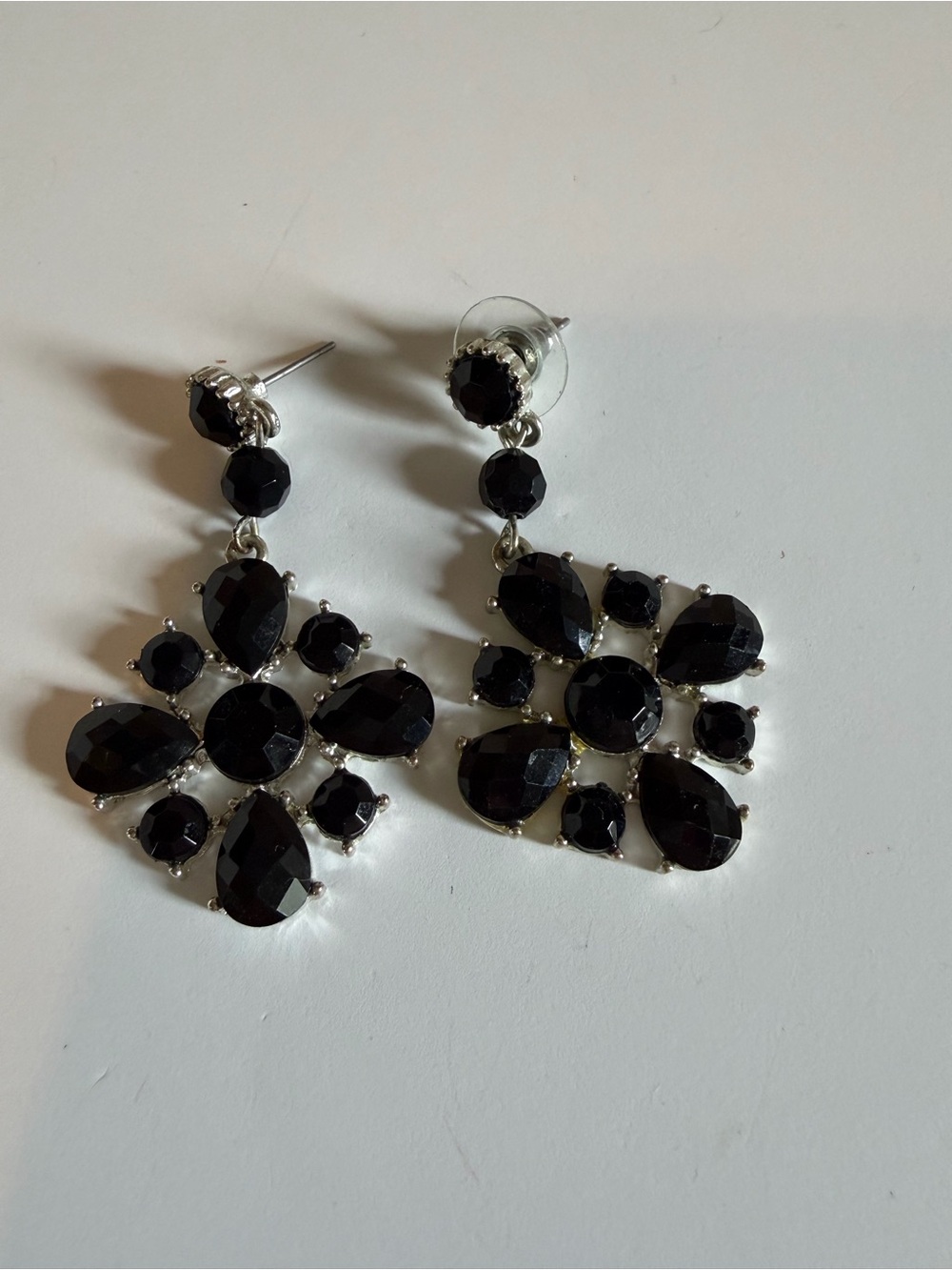 White House Black Market Black Faceted Floral Drop Earrings